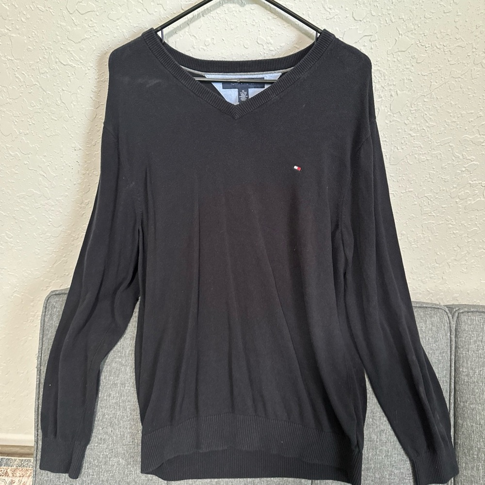 Tommy Hilfiger Black V-Neck Sweater Classic Style